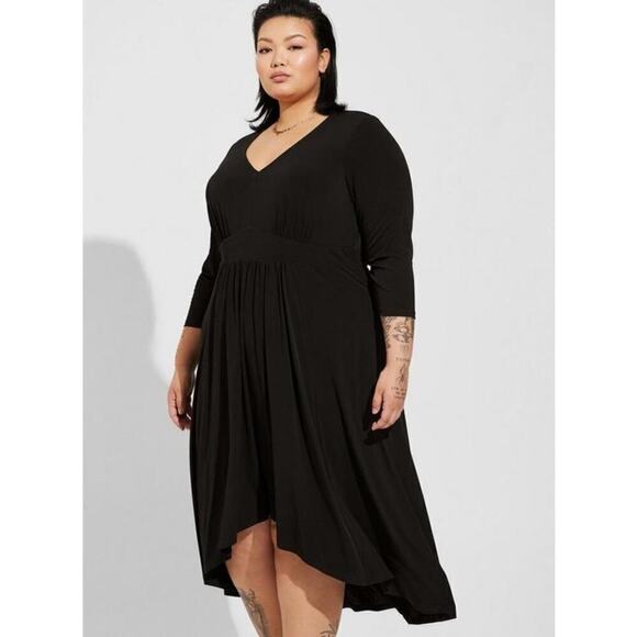 Torrid Tea Length Studio Knit Deep V Bodycon Dress in Deep Black Size 2 - Picture 3 of 8